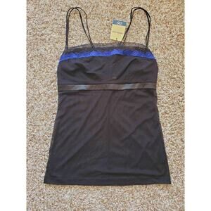 Cotton Club Camisole Top Slip Black Blue Lace Spaghetti Strap Stretch S New